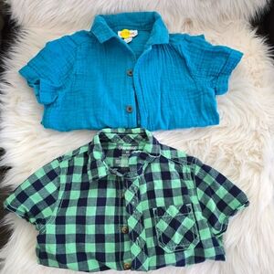 Okie Dokie And Cat & Jack Blue and Green Kids Button Down Shirt Bundle. Size 3T